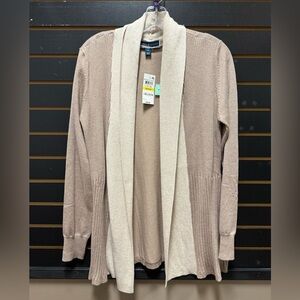 NWT Karen Scott Tan & Cream Open Front Cardigan Sweater Size Medium
